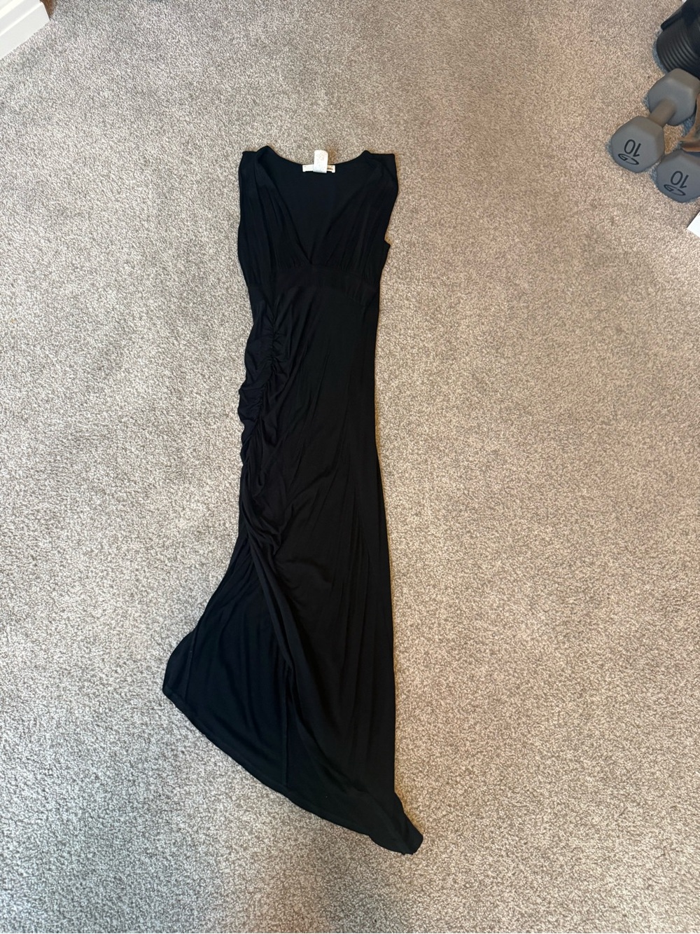 Sans Souci Black Sleeveless V-Neck Maxi Dress with Side Ruching